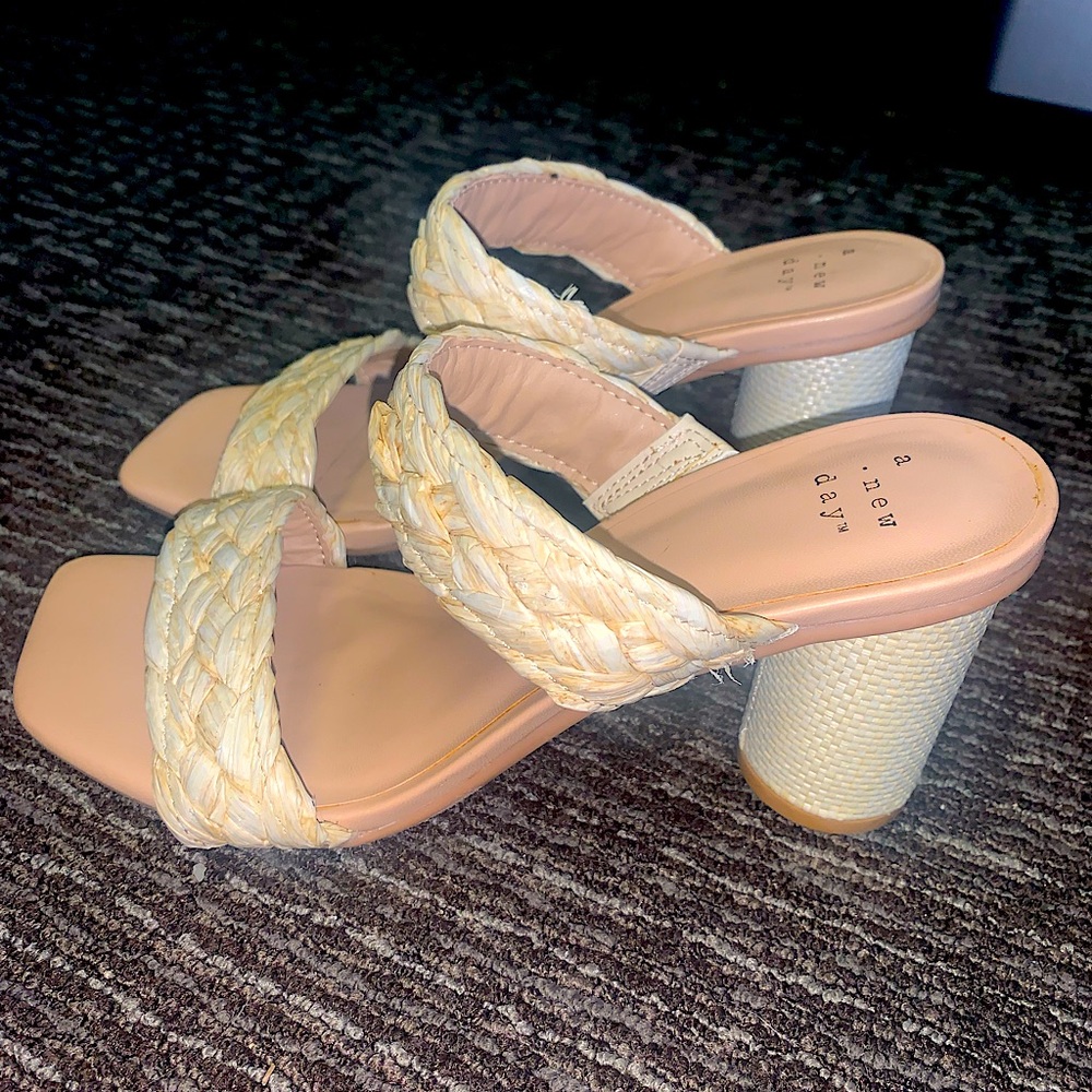 A New Day Square basil open toe heels straw strap size 6